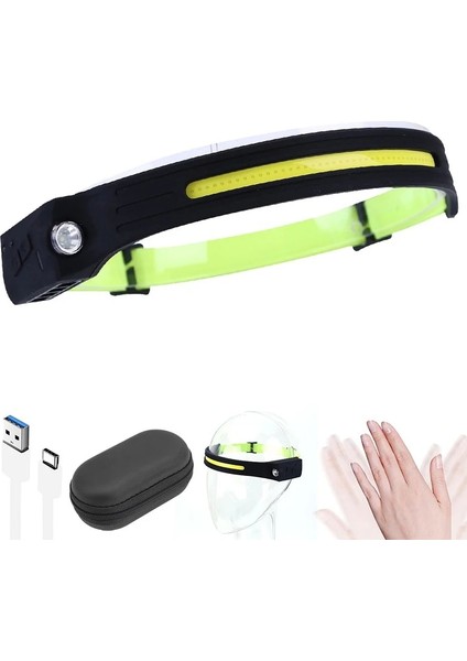 E Cob LED Far USB Şarj Edilebilir Kafa Lambası Tortrip Silikon Su Geçirmez Far Dahili Pil Flaş Işığı Dış Mekan (Yurt Dışından)