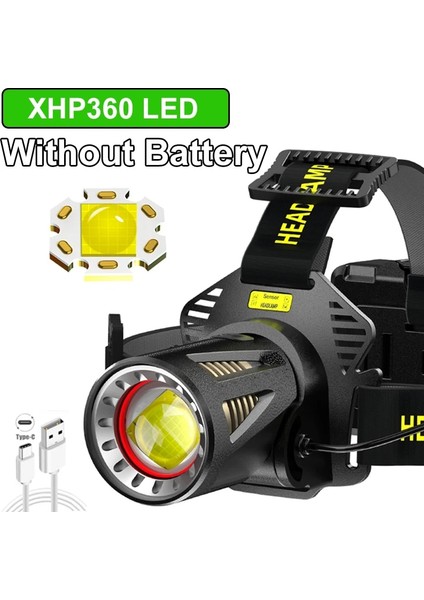 A-1 XHP360 LED Far Şarj Edilebilir Torch Usb-C Güçlü Taktik Flaş Işığı Zumlanabilir Av Fener Su Geçirmez El Işığı (Yurt Dışından)