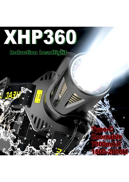 A-1 XHP360 LED Far Şarj Edilebilir Torch Usb-C Güçlü Taktik Flaş Işığı Zumlanabilir Av Fener Su Geçirmez El Işığı (Yurt Dışından) fiyatları