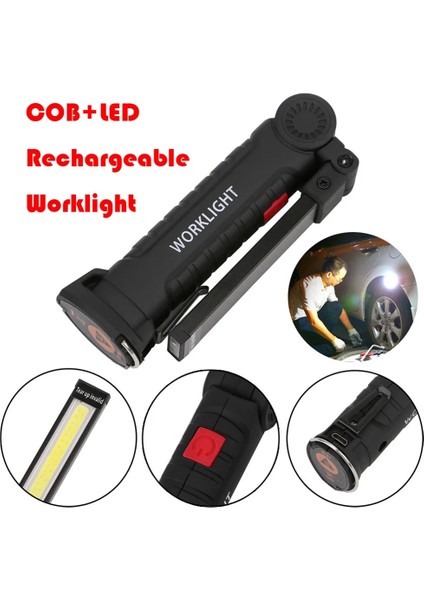B Cob LED El Feneri USB Şarj Edilebilir Torch Su Geçirmez Çalışma Işığı Manyetik Kamp Fener Çadır Lambası Acil Aydınlatma Spot Işığı (Yurt Dışından)