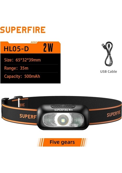 HL05-D Superfıre HL05-D Güçlü Far 50G Gece Balıkçılık Uzun Menzilli USB Şarj Edilebilir Açık Kafaya Monte El Feneri Acil Durum Işığı (Yurt Dışından)