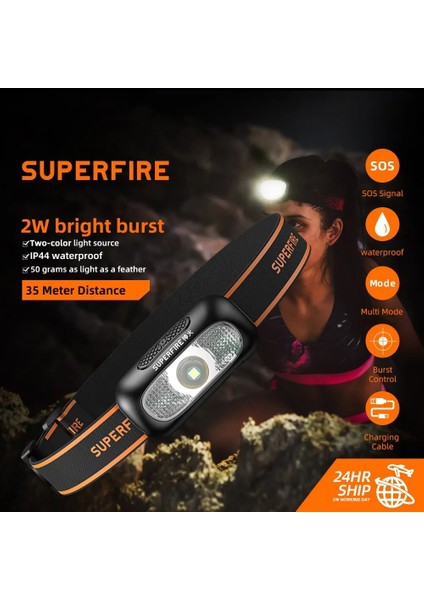 HL05-D Superfıre HL05-D Güçlü Far 50G Gece Balıkçılık Uzun Menzilli USB Şarj Edilebilir Açık Kafaya Monte El Feneri Acil Durum Işığı (Yurt Dışından) indirimleri