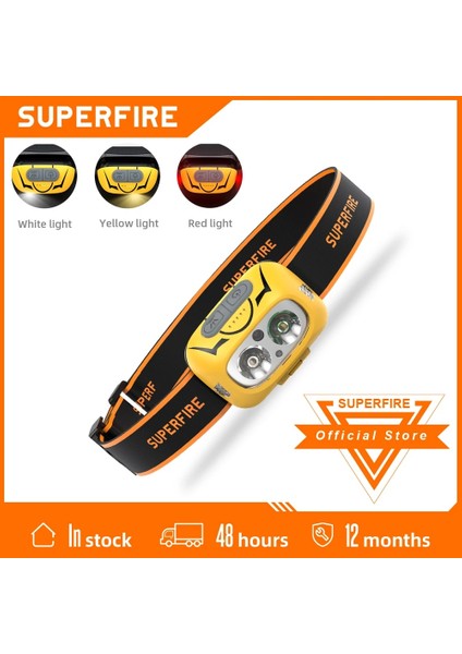 HL05-S Superfıre HL05-S Güçlü LED Far Sarıbeyaz Işık Kamp Fener Hareket Sensörü Şarj Edilebilir Kademesiz Karartma Kafa Lambası (Yurt Dışından)