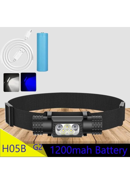 B Xpg G2 LED Mght Balıkçılık Far Yüksek Güç Beyaz Mavi Far Tip-C USB Baş Feneri Balık Yakalamak El Feneri Lambası (Yurt Dışından)