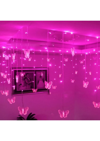 3,5m-Romote-Pil Tarzı Pembe 3.5m Kelebek LED Strıng Şerit Festivali Tatil Icicle Perde Işıklar Noel Düğün Lammd Euus Fiş (Yurt Dışından)