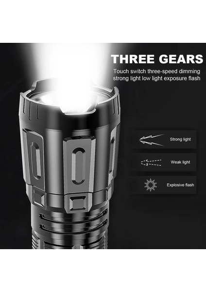 Siyah Taşınabilir LED El Feneri USB Şarj Edilebilir Cep El Feneri Su Geçirmez Torch, Camoping Yürüyüş Için Çıkış Güç Bankası Fonksiyonu ile (Yurt Dışından) indirimleri