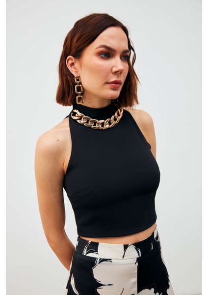 Zincir Aksesuarlı Crop Bluz - Siyah modelleri