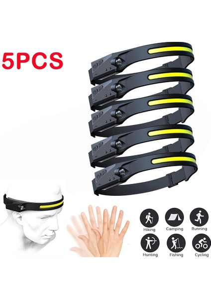 5 Adet 1- Indüksiyon Far 10W LED Cob Kafa Lambası, Dahili Pil El Feneri USB Şarj Edilebilir 4 Mod Aydınlatma Kafa Feneri (Yurt Dışından)