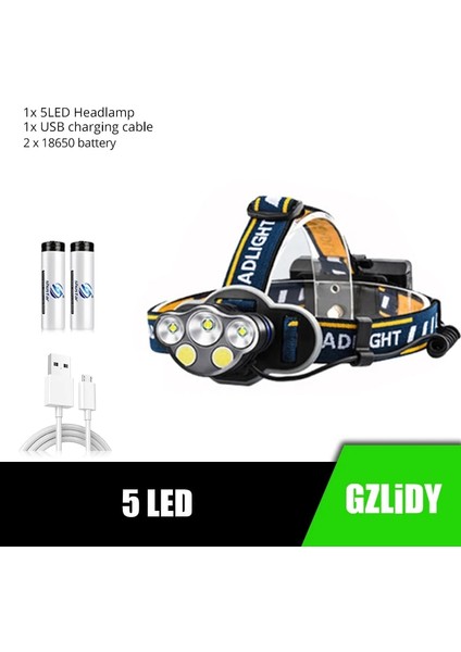 5led-A-Pil Güçlü 8 LED Far USB Şarj Edilebilir Su Geçirmez T6 Far Kuyruk Uyarı Işığı ile Süper Parlak Açık Fener (Yurt Dışından)