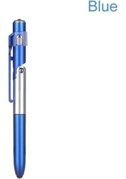 Mavi 4'ü 1 Arada Metal Stylus Çok Fonksiyonlu Kapasitif Kalem, LED El Feneri + Telefon Tutucu + Kapasitif Stylus + Tükenmez Kalemler (Yurt Dışından)