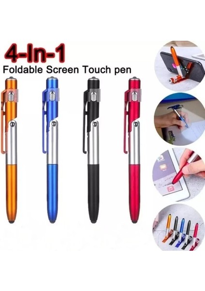 Mavi 4'ü 1 Arada Metal Stylus Çok Fonksiyonlu Kapasitif Kalem, LED El Feneri + Telefon Tutucu + Kapasitif Stylus + Tükenmez Kalemler (Yurt Dışından) fiyatları