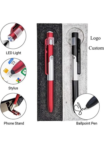 Mavi 4'ü 1 Arada Metal Stylus Çok Fonksiyonlu Kapasitif Kalem, LED El Feneri + Telefon Tutucu + Kapasitif Stylus + Tükenmez Kalemler (Yurt Dışından) modelleri