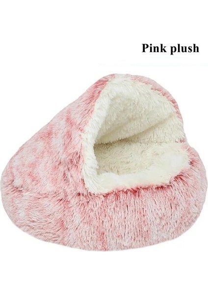 Pembe Peluş Tarzı 40CM Kış Uzun Peluş Pet Kulübesi Köpek Yatağı Yuvarlak Yastık Kedi Evi 2 1 Sıcak Kedi Sepeti Uyku Yavru Küçük Kedi Için Yarı Kapalı Çanta (Yurt Dışından)