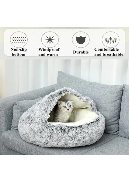 Pembe Peluş Tarzı 40CM Kış Uzun Peluş Pet Kulübesi Köpek Yatağı Yuvarlak Yastık Kedi Evi 2 1 Sıcak Kedi Sepeti Uyku Yavru Küçük Kedi Için Yarı Kapalı Çanta (Yurt Dışından) fiyatları