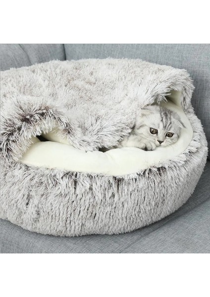 Pembe Peluş Tarzı 40CM Kış Uzun Peluş Pet Kulübesi Köpek Yatağı Yuvarlak Yastık Kedi Evi 2 1 Sıcak Kedi Sepeti Uyku Yavru Küçük Kedi Için Yarı Kapalı Çanta (Yurt Dışından) modelleri