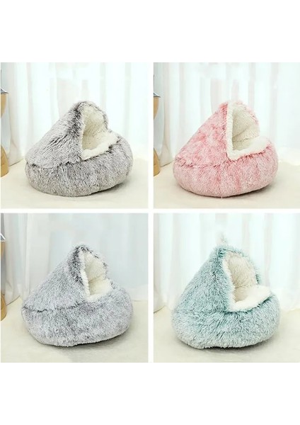 Pembe Peluş Tarzı 40CM Kış Uzun Peluş Pet Kulübesi Köpek Yatağı Yuvarlak Yastık Kedi Evi 2 1 Sıcak Kedi Sepeti Uyku Yavru Küçük Kedi Için Yarı Kapalı Çanta (Yurt Dışından) fırsatları