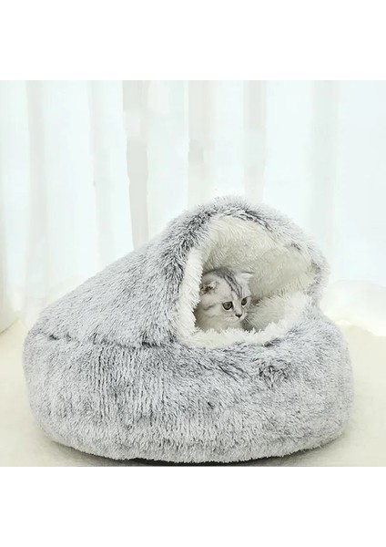 Pembe Peluş Tarzı 40CM Kış Uzun Peluş Pet Kulübesi Köpek Yatağı Yuvarlak Yastık Kedi Evi 2 1 Sıcak Kedi Sepeti Uyku Yavru Küçük Kedi Için Yarı Kapalı Çanta (Yurt Dışından) indirimleri