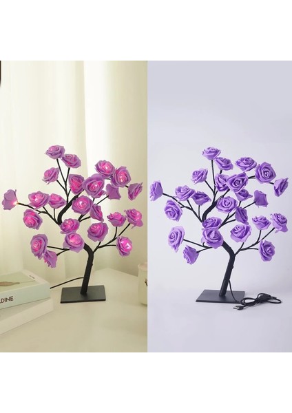 Mor Gül Ağacı Şubesi Işıkları LED Masa Lambası USB Çiçek Işıkları Su Geçirmez Dekoratif Gece Işıkları Noel Partisi Bahçe Dekorasyon (Yurt Dışından)