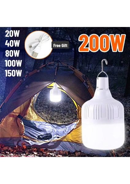 80W Taşınabilir Acil Durum Işıkları Şarj Edilebilir LED Fener Çadır Lambası Kanca ile Kamp Balıkçılık Veranda Sundurma Bahçe Aydınlatma (Yurt Dışından)