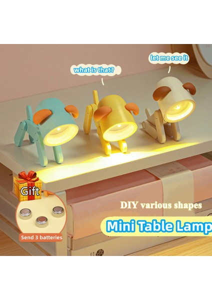 B-Sarı-Köpek LED Mini Gece Lambası Sevimli Köpek Geyik Katlanabilir Masa Lambaları Masaüstü Süs Kitap Işık Çocuk Odası Başucu Yatak Odası Dekor Tatil Hediyeler (Yurt Dışından)