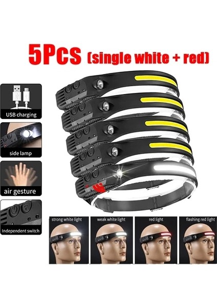 Kırmızı 1-Ob LED Far Sensörü Far El Feneri Silikon USB Şarj Edilebilir Kafa Lambası Torch Açık Kamp Balıkçılık Çalışma Işığı (Yurt Dışından)