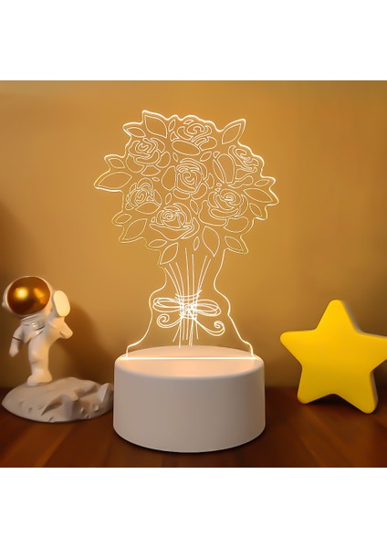 P Romantik Aşk 3D Lamba Kalp Şeklinde Balon Akrilik LED Gece Lambası Dekoratif Masa Lambası Sevgililer Günü Sevgiliye Eşinin Hediyesi (Yurt Dışından)