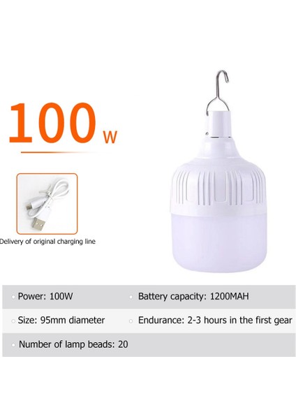 100W Kamp Işık Lіhtar Göz Koruması Şarj Edilebilir Lamba Açık Macera USB Lamba Enerji Tasarruflu LED El Feneri Kablo Kanca ile (Yurt Dışından)