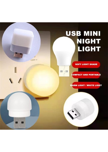 Beyaz Kapalı USB Gece Lambası Mini LED Gece Lambası USB Fiş Lambası Güç Bankası Şarj USB Kitap Işıkları Küçük Yuvarlak Okuma Göz Koruma Lambaları (Yurt Dışından) fiyatları