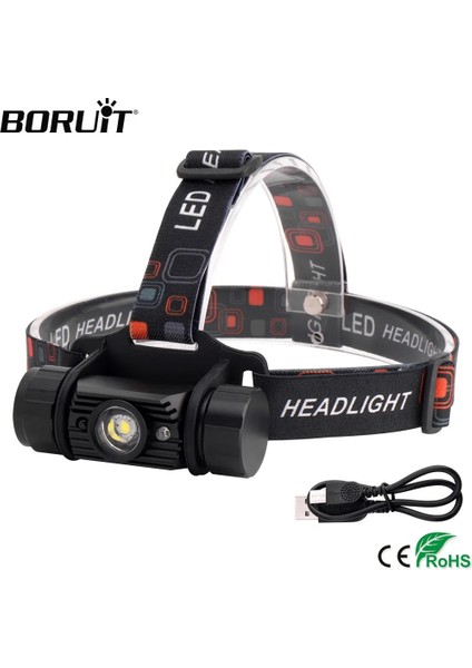 Siyah Stil A Boruit RJ-020 LED Indüksiyon Headlamlm Hareket Sensörü Far Şarj Edilebilir Kafa Torch Kamp Avcılık El Feneri (Yurt Dışından) modelleri