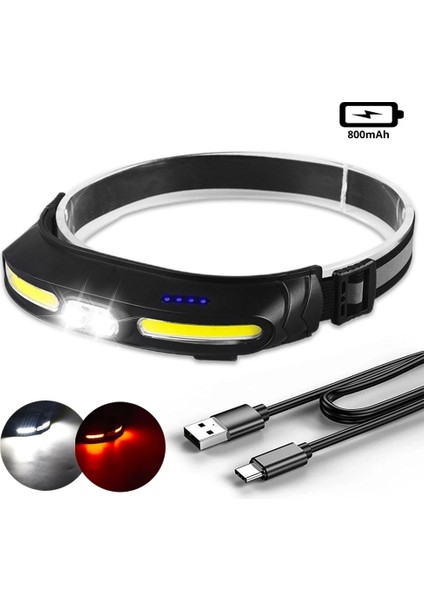 Siyah Su Geçirmez LED Far Cob Far Güçlü Kafa El Feneri USB Şarj Edilebilir Kamp Balıkçılık Fener Geniş Aydınlatma Aralığı (Yurt Dışından)