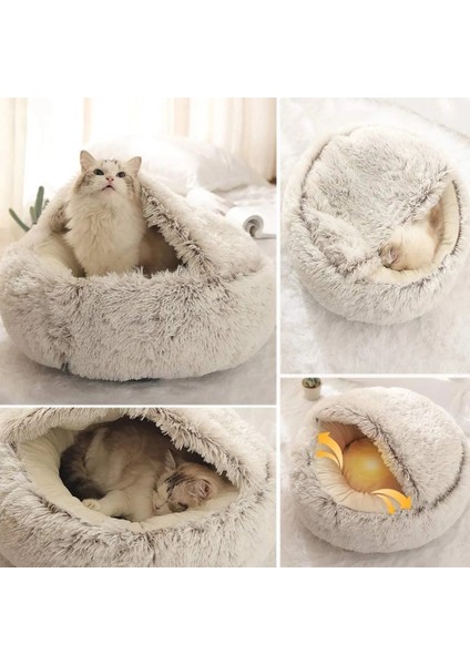 Yeşil Stil 50CM Köpek Yatağı Yuvarlak Peluş Kedi Sıcak Yatak Ev Yumuşak Uzun Peluş Küçük Köpekler Için Pet Köpek Yatağı Kedi Yuvası 2 1 Kedi Yatak Yastık Uyku Kanepe (Yurt Dışından)
