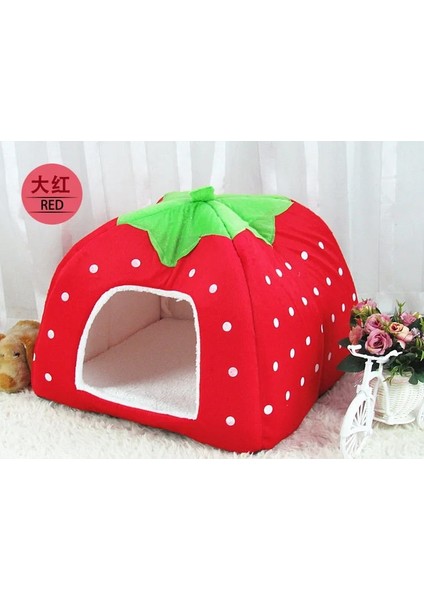 Kırmızı Stil 26X26X28CM Pawstrolors Çilek Köpek Yatağı Ev Hamster Tavşan Yatağı Katlanır Kedi Evi Küçük Köpek Kediler Için Yumuşak Sıcak Pet Kulübesi S-Xxl (Yurt Dışından)