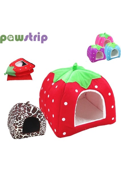 Lepord Tarzı 36X36X38CM Pawstrolors Çilek Köpek Yatağı Ev Hamster Tavşan Yatağı Katlanır Kedi Evi Küçük Köpek Kediler Için Yumuşak Sıcak Pet Kulübesi S-Xxl (Yurt Dışından) fiyatları