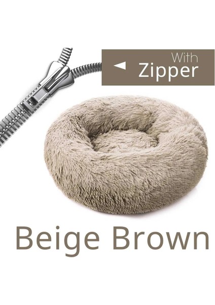 Fermuar Bej Kahverengi Tarzı XS-40CM Yuvarlak Köpek Yatağı Ev Köpek Mat Uzun Peluş Kediler Yuva Köpek Sepeti Pet Yastık Yumuşak Sıcak Uyku Evcil Hayvan Malzemeleri Kış (Yurt Dışından)