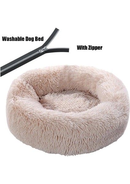 Fermuar Kahverengi Tarzı Fermuar 50CM Yuvarlak Peluş Köpek Yatağı Fermuarlı Ev Köpek Mat Kış Sıcak Uyku Kediler Yuva Yumuşak Uzun Peluş Köpek Sepeti Pet Yastık Taşınabilir (Yurt Dışından) modelleri