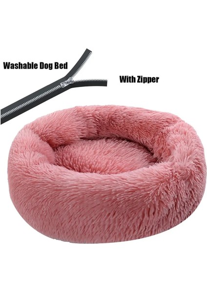 Fermuar Kahverengi Tarzı Fermuar 50CM Yuvarlak Peluş Köpek Yatağı Fermuarlı Ev Köpek Mat Kış Sıcak Uyku Kediler Yuva Yumuşak Uzun Peluş Köpek Sepeti Pet Yastık Taşınabilir (Yurt Dışından) fırsatları