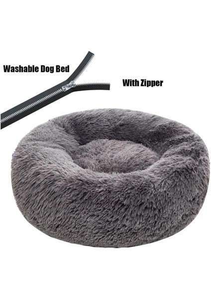 Fermuar Kahverengi Tarzı Fermuar 50CM Yuvarlak Peluş Köpek Yatağı Fermuarlı Ev Köpek Mat Kış Sıcak Uyku Kediler Yuva Yumuşak Uzun Peluş Köpek Sepeti Pet Yastık Taşınabilir (Yurt Dışından) indirimleri