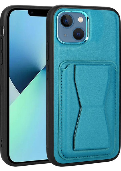 Alan Tech iPhone 13 Uyumlu Kartlıklı Standlı ​pu Deri Zore Memo Kapak-Mavi