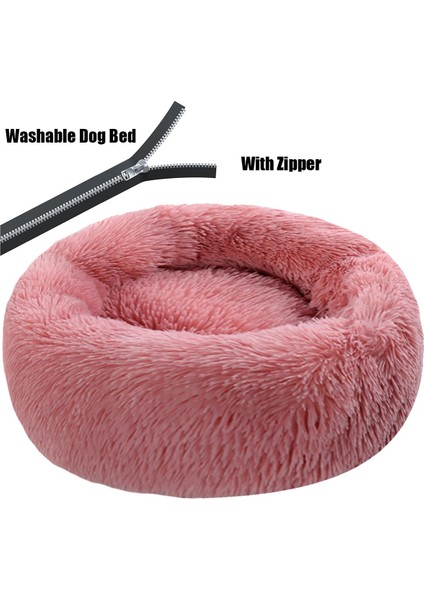 Pembe Fermuar Stili M 50CM Yuvarlak Peluş Köpek Yatağı Fermuarlı Ev Köpek Mat Kış Sıcak Uyku Kediler Yuva Yumuşak Uzun Peluş Köpek Sepeti Pet Yastık Taşınabilir (Yurt Dışından)