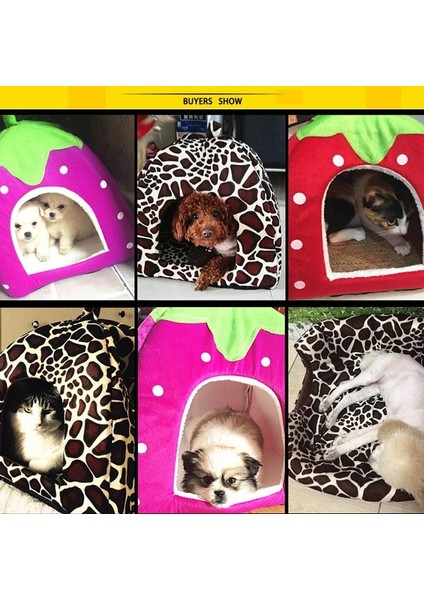 Lepord Tarzı 43X43X45CM Pawstrolors Çilek Köpek Yatağı Ev Hamster Tavşan Yatağı Katlanır Kedi Evi Küçük Köpek Kediler Için Yumuşak Sıcak Pet Kulübesi S-Xxl (Yurt Dışından) modelleri