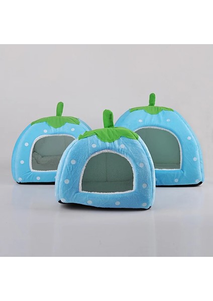 Açık Mavi Stil S Beden Yumuşak Kedi Evi Katlanabilir Leopar Çilek Şekli Güzel Köpek Yatağı Sıcak Yavru Yavru Kedi Yatak Çadır Sevimli Pet Kedi Köpek Mağara Yuvası (Yurt Dışından)