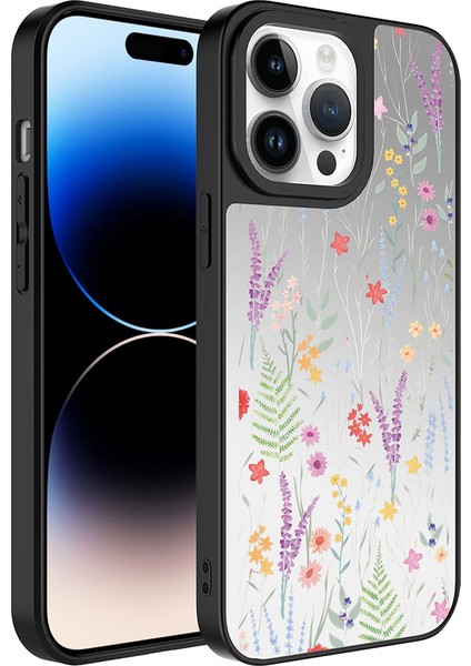 Alan Tech iPhone 14 Pro Max Uyumlu Aynalı Desenli Kamera Korumalı Parlak Zore Mirror Kapak-Dallar