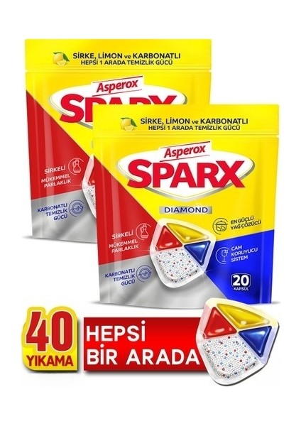 Sparx Bulaşık Makinesi Kapsülü 20'li x 2 Paket (40 Yıkama)