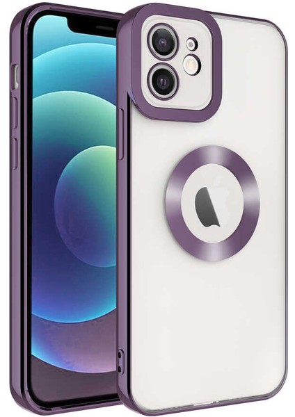 Alan Tech iPhone 12 Uyumlu Kamera Korumalı Logo Gösteren Zore Omega Kapak-Derin Mor