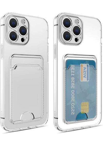 Alan Tech iPhone 13 Pro Max Uyumlu Kartlıklı Şeffaf Zore Setra Clear Silikon Kapak-Renksiz