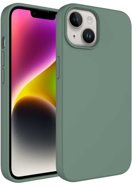 Alan Tech iPhone 14 Plus Uyumlu Sıvı Teknolojili Silinebilir Sert Zore Kivi Kapak-Koyu Yeşil