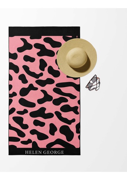 New Land Siyah Pembe OVERSIZE Plaj Havlusu