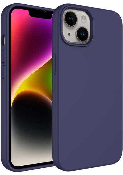 Alan Tech iPhone 14 Plus Uyumlu Sıvı Teknolojili Silinebilir Sert Zore Kivi Kapak-Lacivert