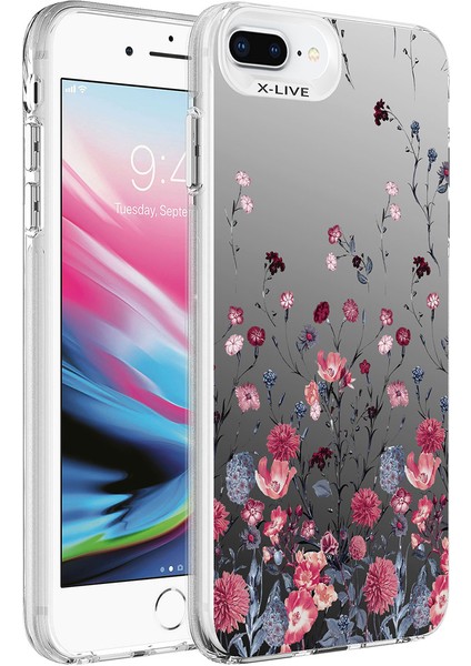 iPhone 8 Plus Uyumlu Desenli Zore Silver Sert Kapak-Çiçek