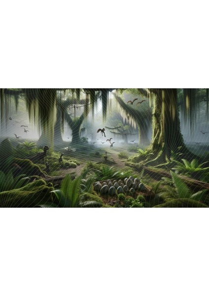 Dinozor Ormanı Arkaplan 200 x 150 cm Fon Duvar Örtüsü
